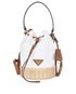 Prada Logo Plaque Bucket Bag, &pound;850, Handbags, Brown/White, Fabric/Wicker, Front view